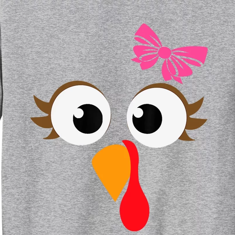 Pink Bow Thanksgiving Turkey Face Girl Tall Sweatshirt