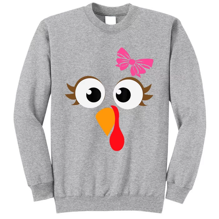 Pink Bow Thanksgiving Turkey Face Girl Tall Sweatshirt