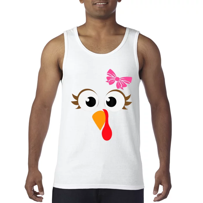 Pink Bow Thanksgiving Turkey Face Girl Tank Top