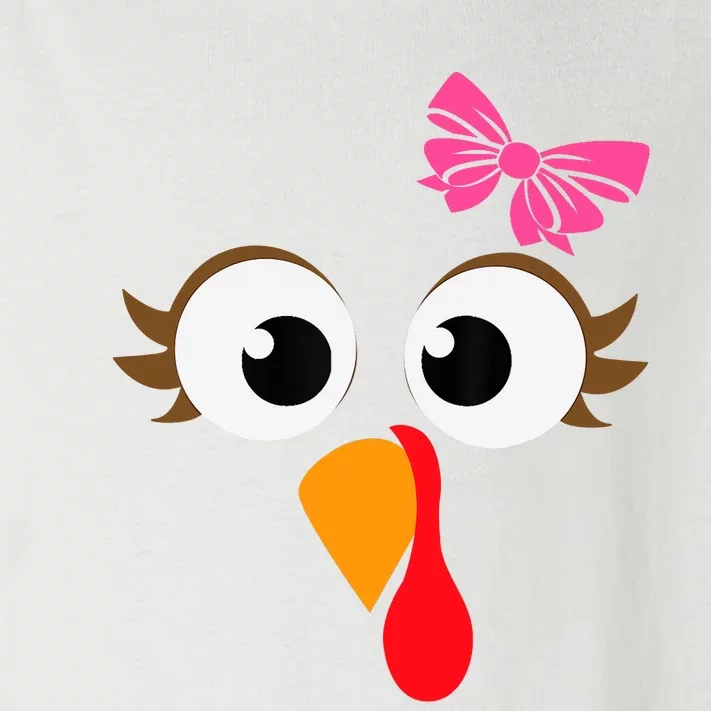 Pink Bow Thanksgiving Turkey Face Girl Toddler Long Sleeve Shirt