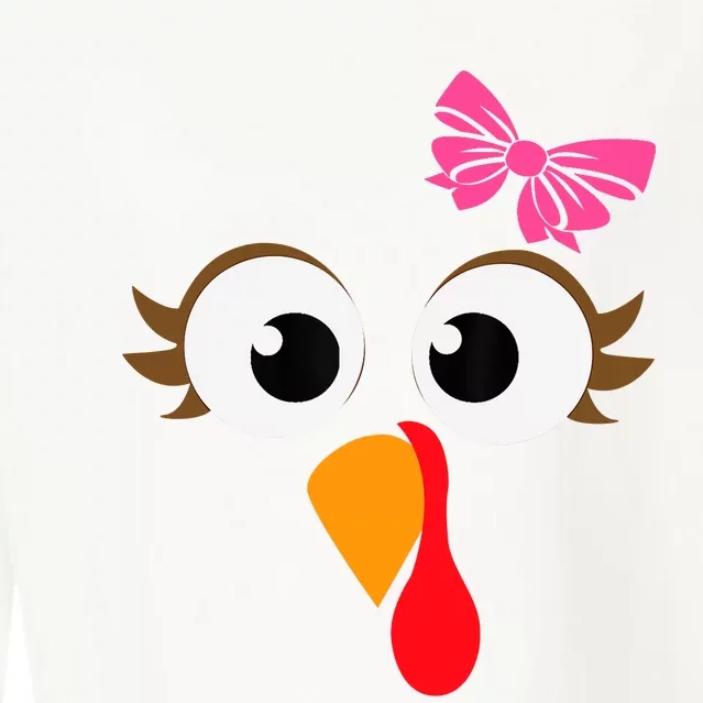 Pink Bow Thanksgiving Turkey Face Girl Cropped Pullover Crew