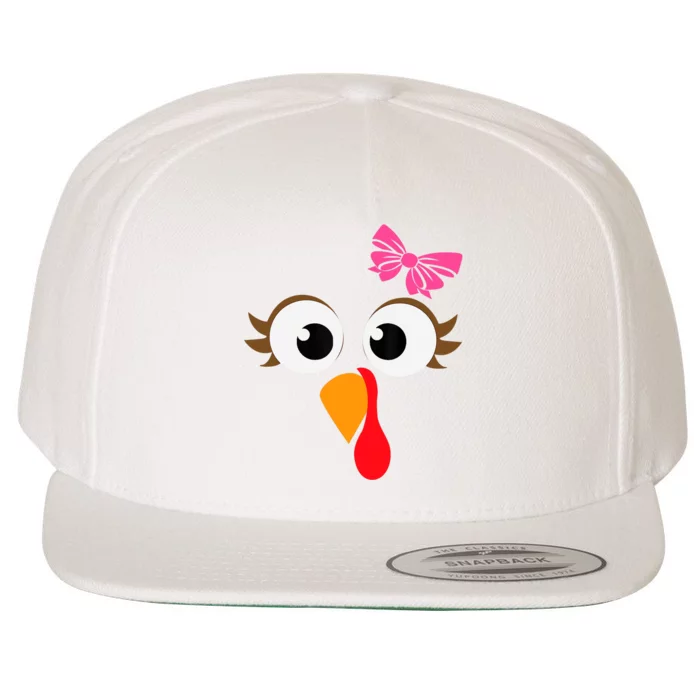 Pink Bow Thanksgiving Turkey Face Girl Wool Snapback Cap