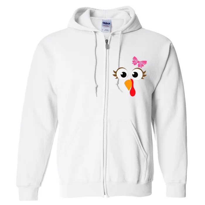 Pink Bow Thanksgiving Turkey Face Girl Full Zip Hoodie