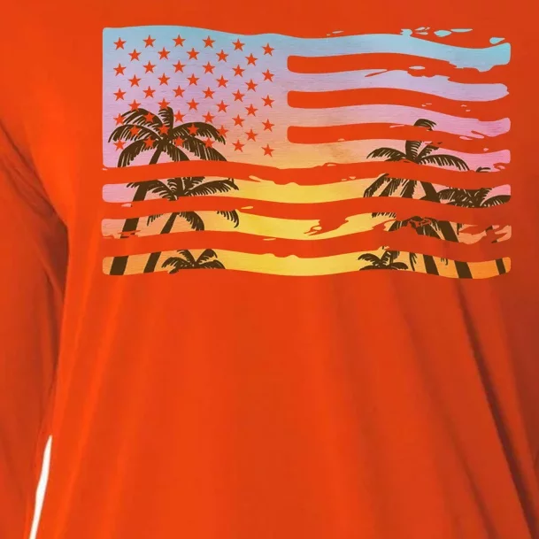 Patriotic Beach Usa Tropical Flag Cooling Performance Long Sleeve Crew