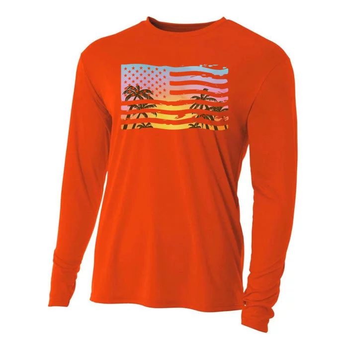 Patriotic Beach Usa Tropical Flag Cooling Performance Long Sleeve Crew