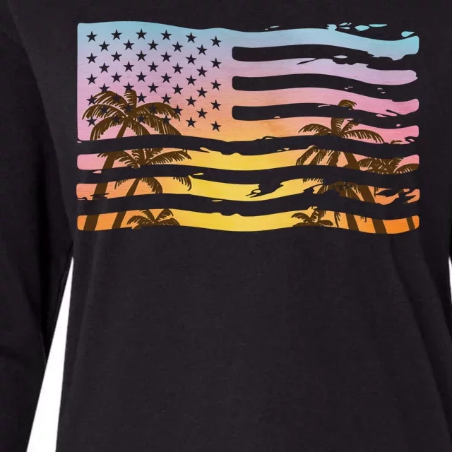 Patriotic Beach Usa Tropical Flag Womens Cotton Relaxed Long Sleeve T-Shirt