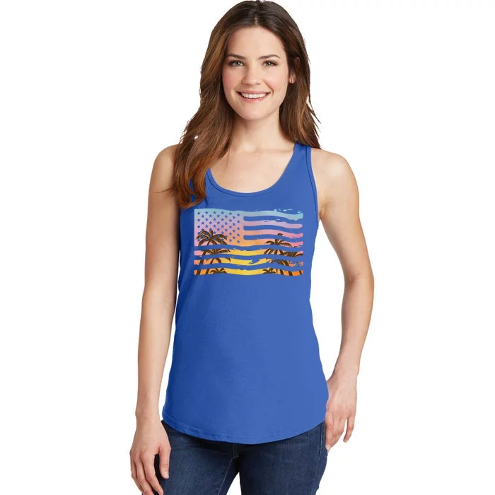 Patriotic Beach Usa Tropical Flag Ladies Essential Tank