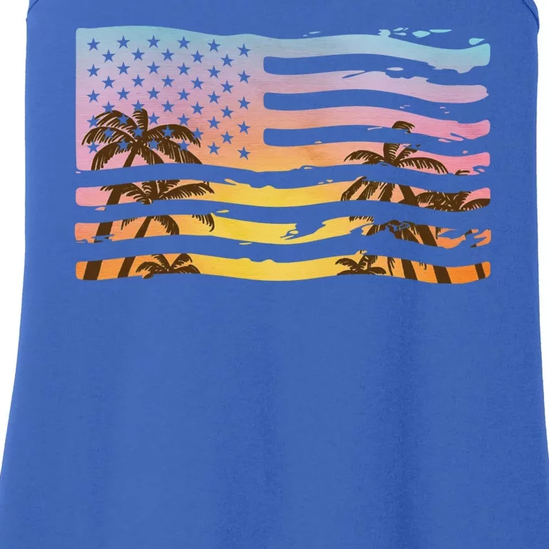 Patriotic Beach Usa Tropical Flag Ladies Essential Tank