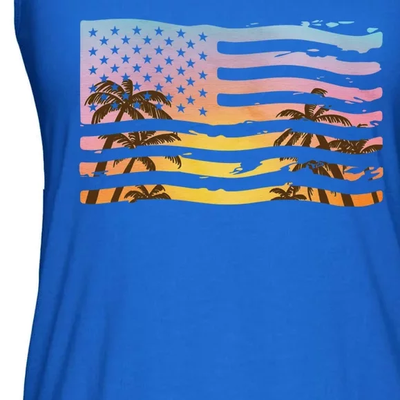 Patriotic Beach Usa Tropical Flag Ladies Essential Flowy Tank