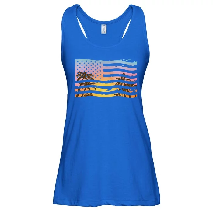 Patriotic Beach Usa Tropical Flag Ladies Essential Flowy Tank