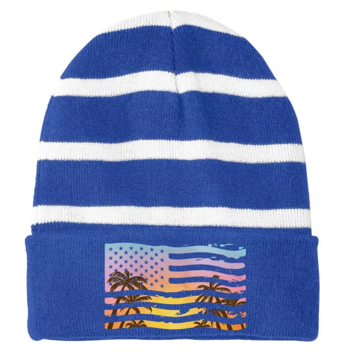 Patriotic Beach Usa Tropical Flag Striped Beanie with Solid Band