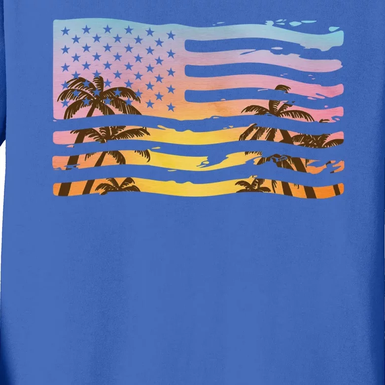 Patriotic Beach Usa Tropical Flag Kids Long Sleeve Shirt