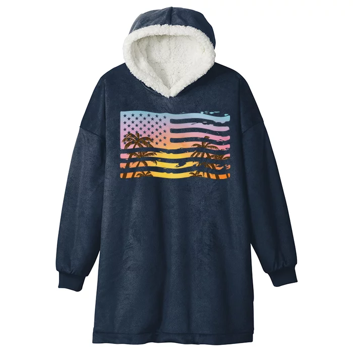 Patriotic Beach Usa Tropical Flag Hooded Wearable Blanket