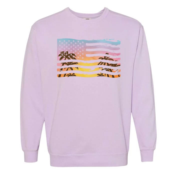 Patriotic Beach Usa Tropical Flag Garment-Dyed Sweatshirt