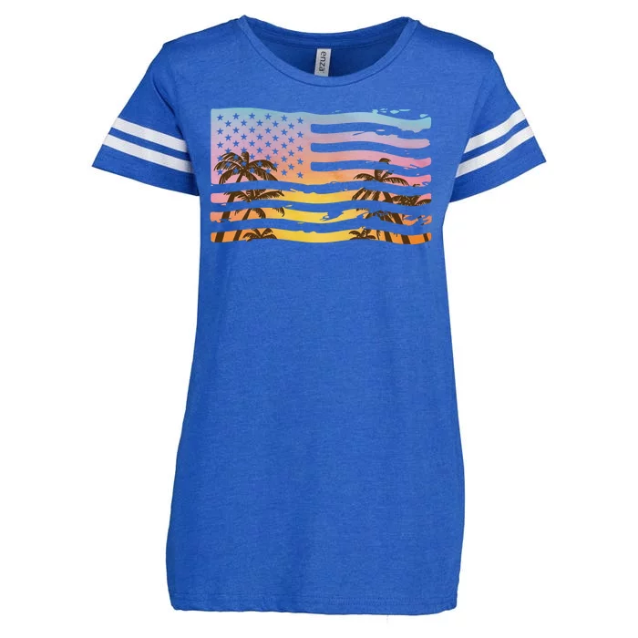 Patriotic Beach Usa Tropical Flag Enza Ladies Jersey Football T-Shirt