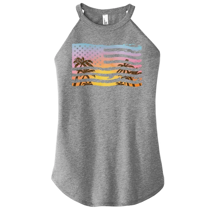 Patriotic Beach Usa Tropical Flag Women’s Perfect Tri Rocker Tank