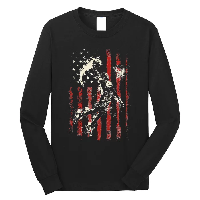 Patriotic Basketball Usa American Flag Long Sleeve Shirt