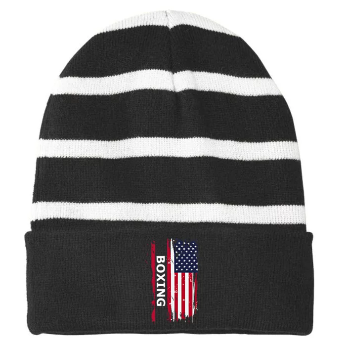 Patriotic Boxing Usa Flag Boxing Gift Black Small Striped Beanie with Solid Band