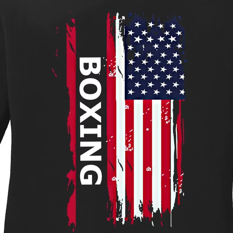 Patriotic Boxing Usa Flag Boxing Gift Black Small Ladies Long Sleeve Shirt