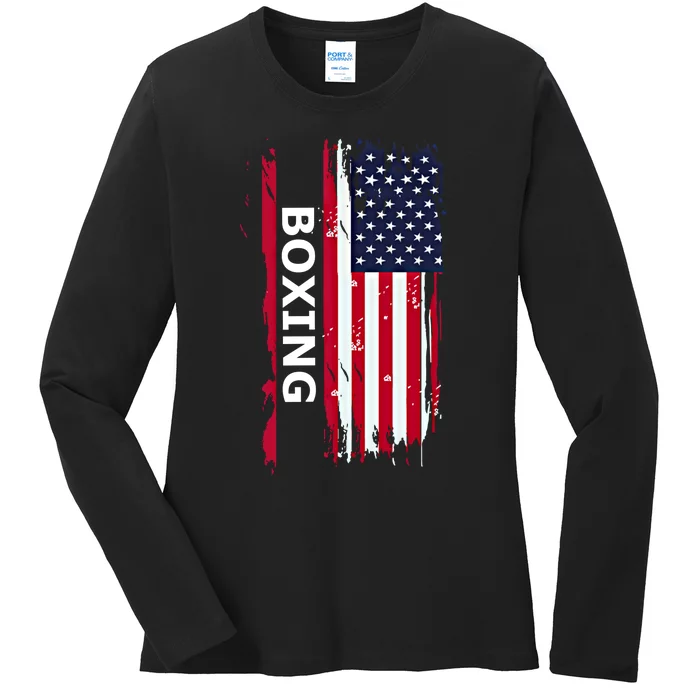 Patriotic Boxing Usa Flag Boxing Gift Black Small Ladies Long Sleeve Shirt