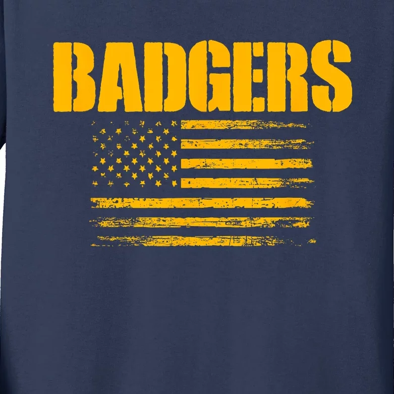 Prescott Badgers Usa Flag Pride Kids Long Sleeve Shirt