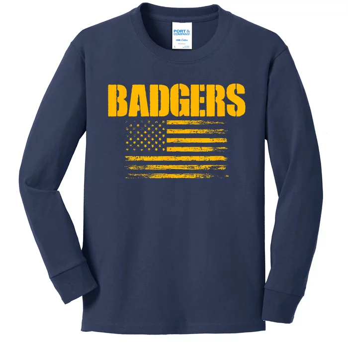 Prescott Badgers Usa Flag Pride Kids Long Sleeve Shirt