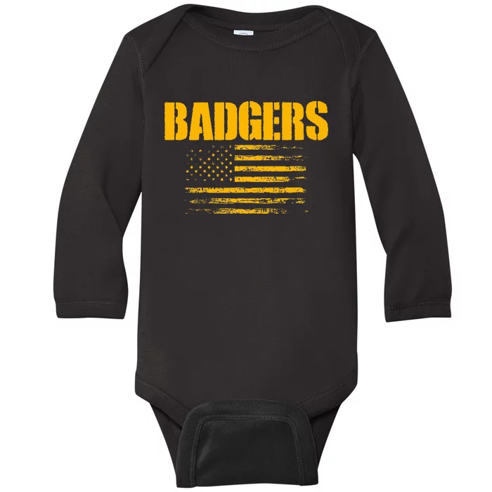 Prescott Badgers Usa Flag Pride Baby Long Sleeve Bodysuit