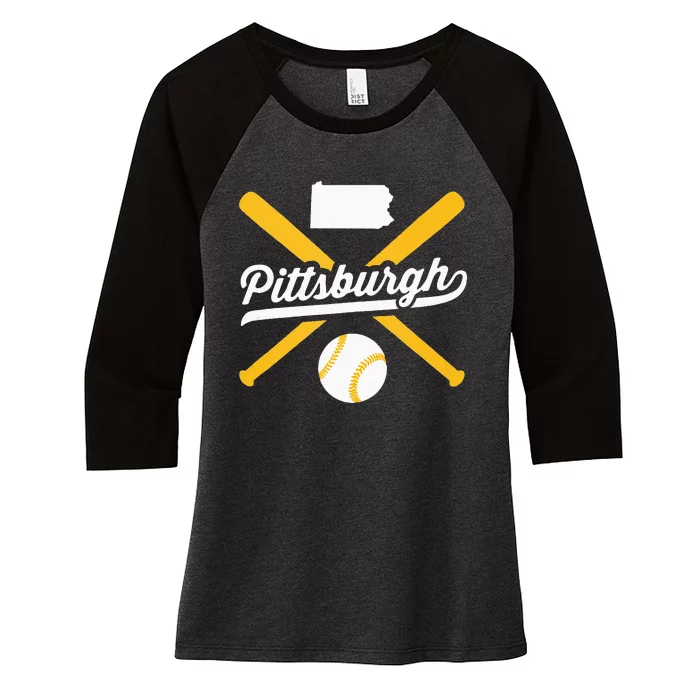 Pittsburgh Baseball Vintage Pennsylvania State Love City Drk Women's Tri-Blend 3/4-Sleeve Raglan Shirt