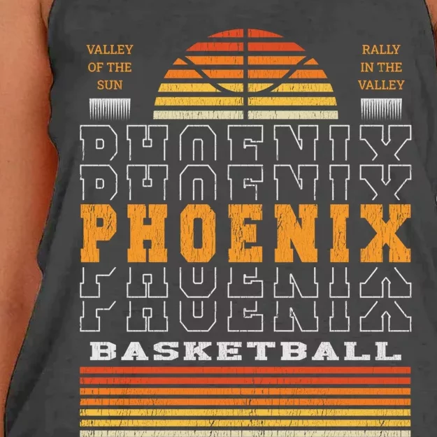 Phoenix Basketball Valley Oop City Arizona Retro Sunset Women's Knotted Racerback Tank