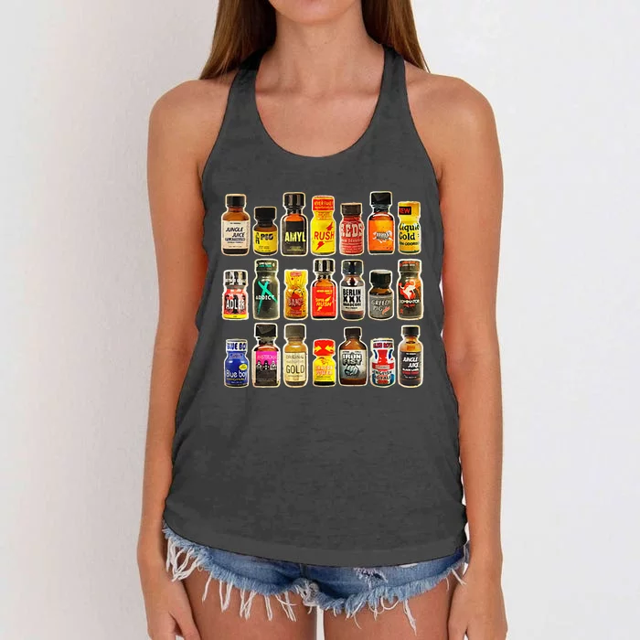 Poppers Bottles Vintage Gay Rush Jungle Juice Amyl Inhaler Women's Knotted Racerback Tank