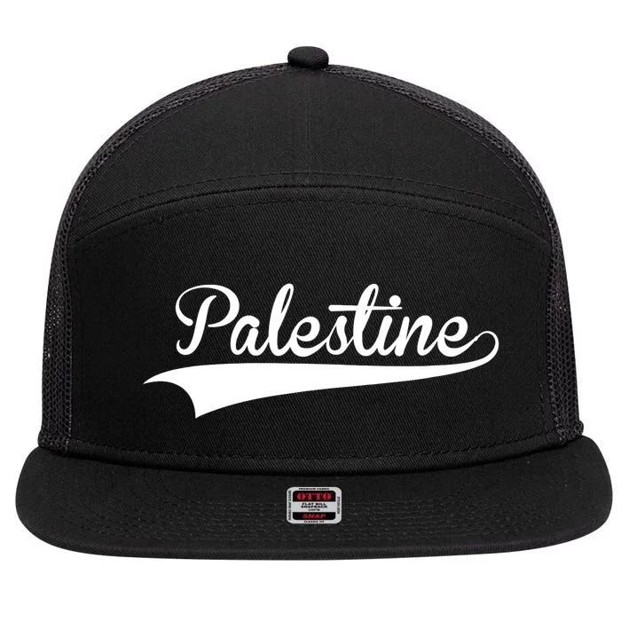 Palestine Baseball Vintage Retro Font 7 Panel Mesh Trucker Snapback Hat