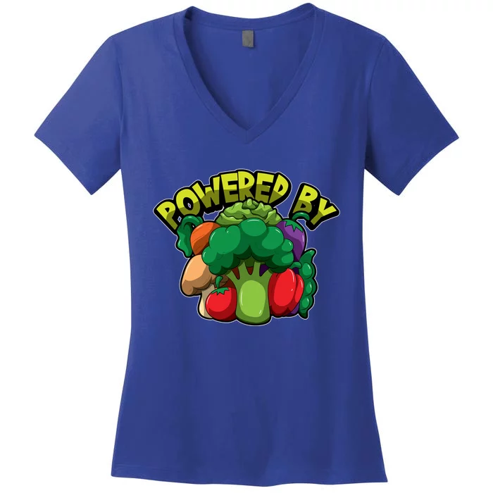 Powered By Vegetables Gift Strong Vegan Life Funny Gift Women's V-Neck T-Shirt