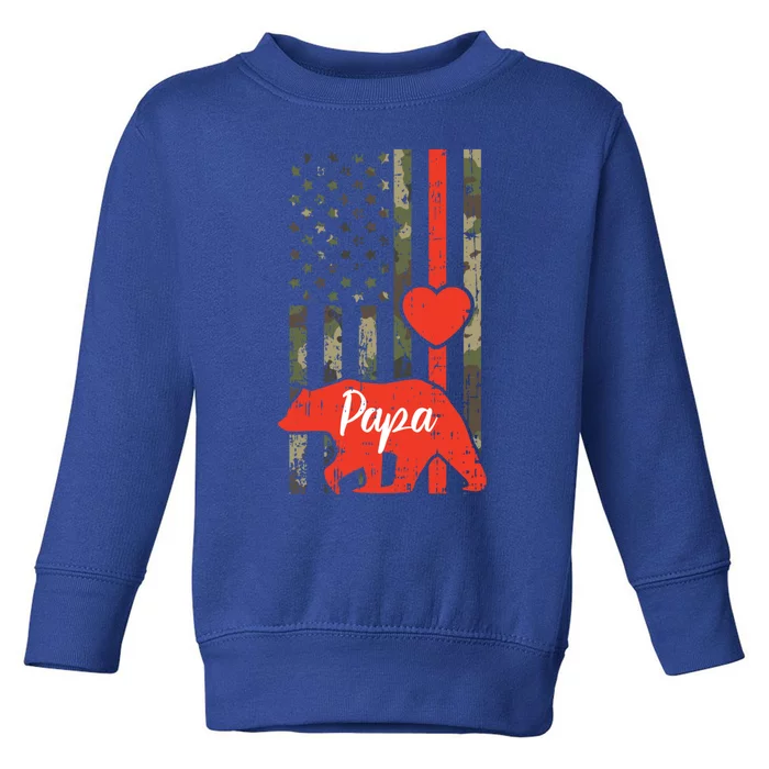 Papa Bear Valentines Day American Flag Camo Family Matching Funny Gift Toddler Sweatshirt