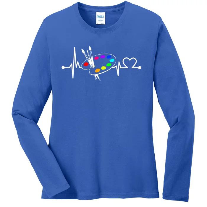 Paint Brush With Palette Heartbeat Funny Artist/painter/art Cool Gift Ladies Long Sleeve Shirt