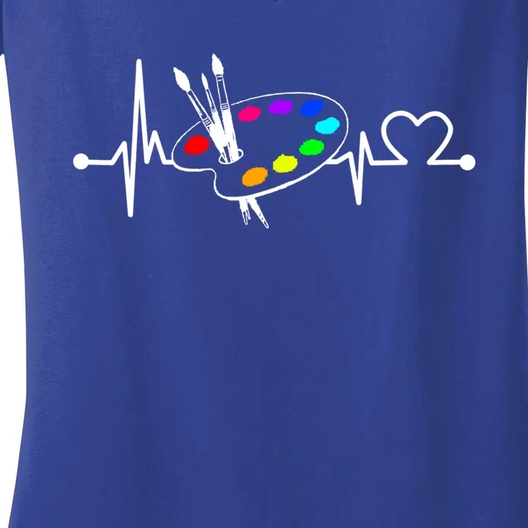 Paint Brush With Palette Heartbeat Funny Artist/painter/art Cool Gift Women's V-Neck T-Shirt