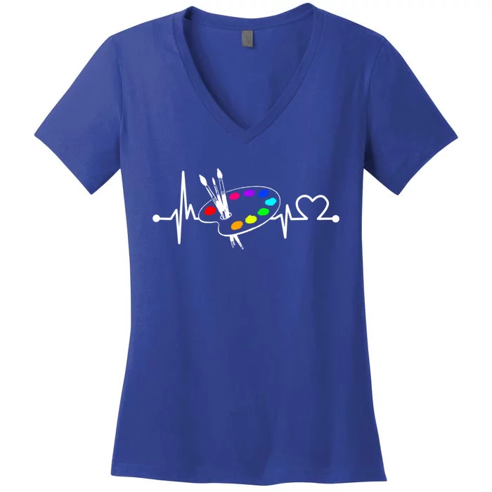 Paint Brush With Palette Heartbeat Funny Artist/painter/art Cool Gift Women's V-Neck T-Shirt