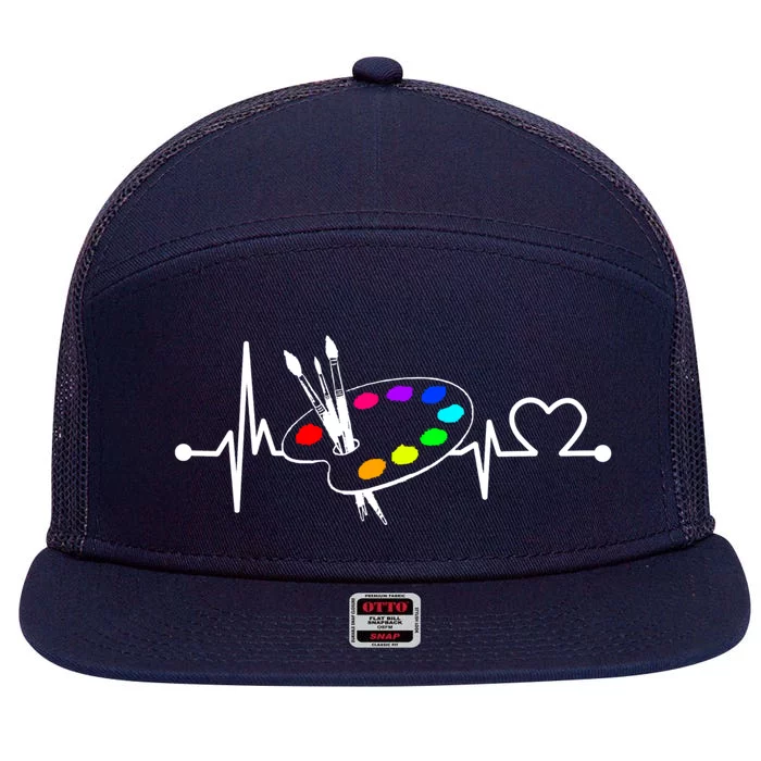 Paint Brush With Palette Heartbeat Funny Artist/painter/art Cool Gift 7 Panel Mesh Trucker Snapback Hat