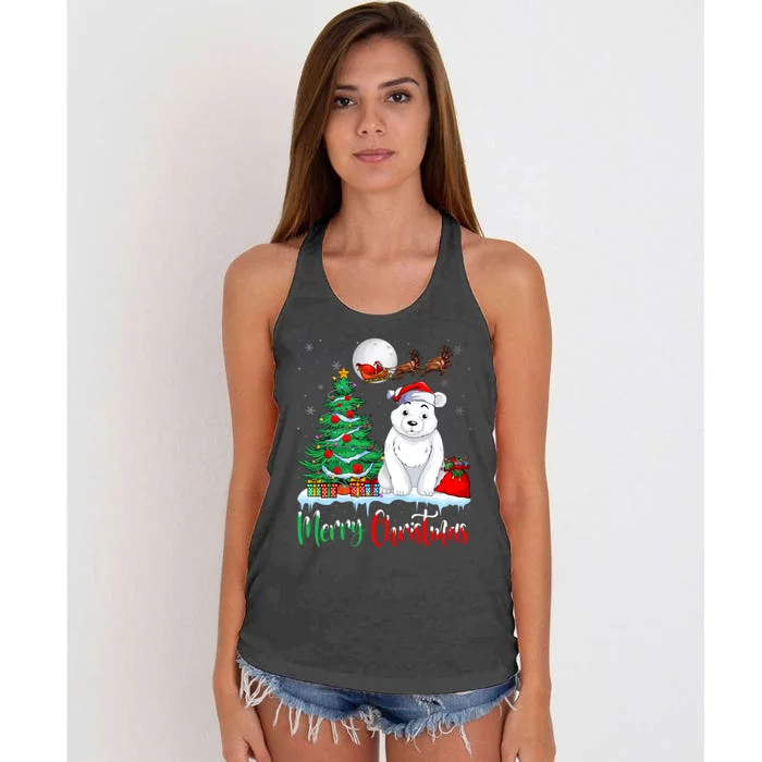 Polar Bear Wearing Santa Hat Xmas Merry Christmas Polar Bear Women's Knotted Racerback Tank