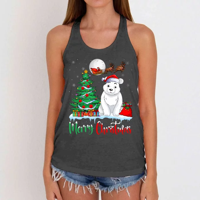 Polar Bear Wearing Santa Hat Xmas Merry Christmas Polar Bear Women's Knotted Racerback Tank