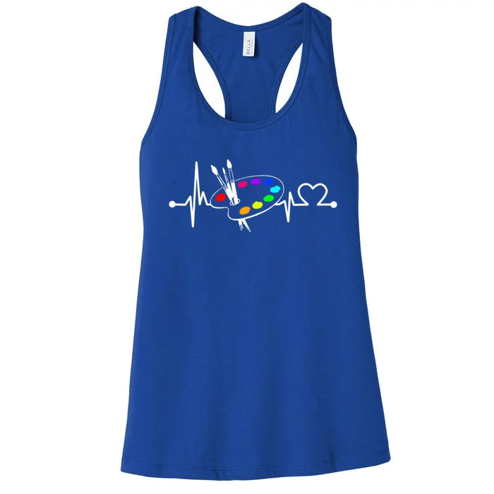 Paint Brush With Palette Heartbeat Funny Artist/painter/art Gift Women's Racerback Tank