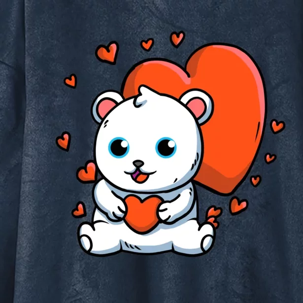 Polar Bear With Hearts Polar Bear Lovers Valentine's Day Cute Gift Hooded Wearable Blanket