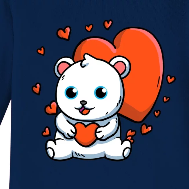 Polar Bear With Hearts Polar Bear Lovers Valentine's Day Cute Gift Baby Long Sleeve Bodysuit