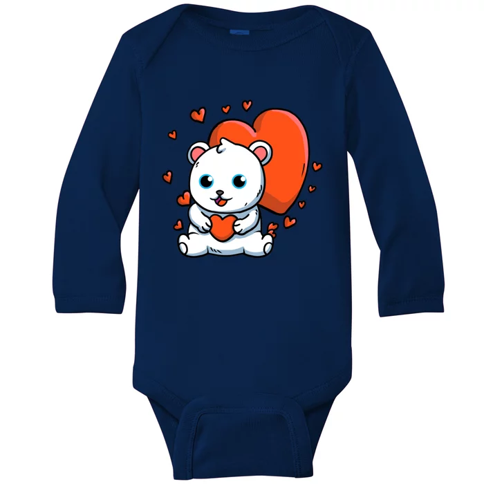 Polar Bear With Hearts Polar Bear Lovers Valentine's Day Cute Gift Baby Long Sleeve Bodysuit