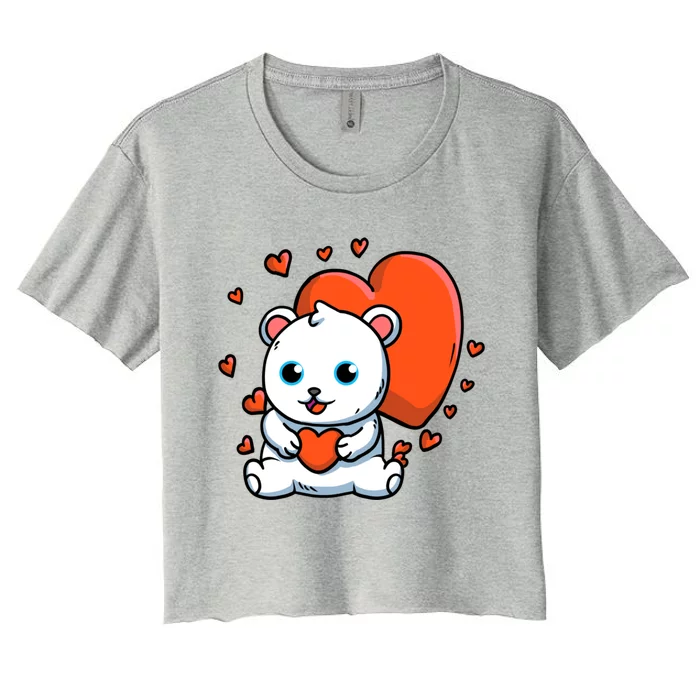 Polar Bear With Hearts Polar Bear Lovers Valentine's Day Cute Gift Women's Crop Top Tee