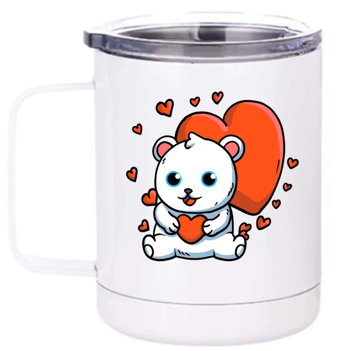 Polar Bear With Hearts Polar Bear Lovers Valentine's Day Cute Gift Front & Back 12oz Stainless Steel Tumbler Cup