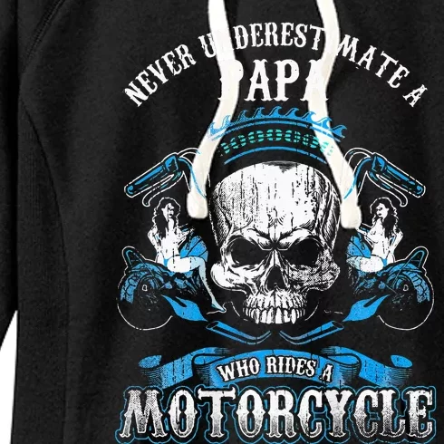 Papa Biker Who Rides A Motorcycle Skull Girl Husband Grandpa Women's Fleece Hoodie