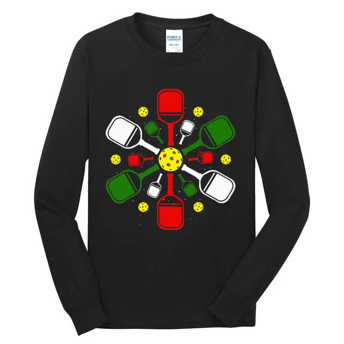 Pickleball Balls With Paddles Snowflake Merry Christmas Xmas Tall Long Sleeve T-Shirt