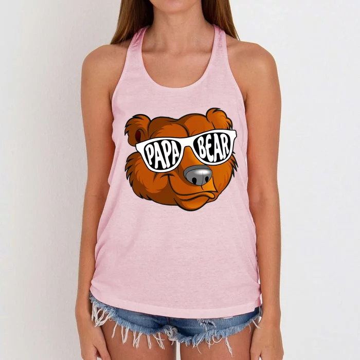 Papa Bear Wearing Sunglasses Gift Women's Knotted Racerback Tank