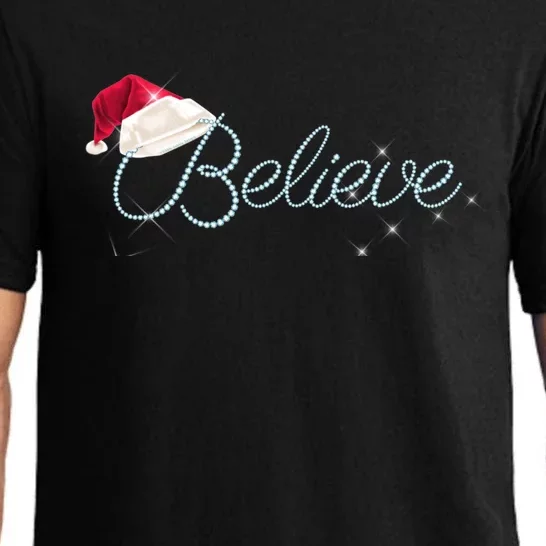 Pretty Believe With Santa Hat Holiday Christmas Gift Pajama Set