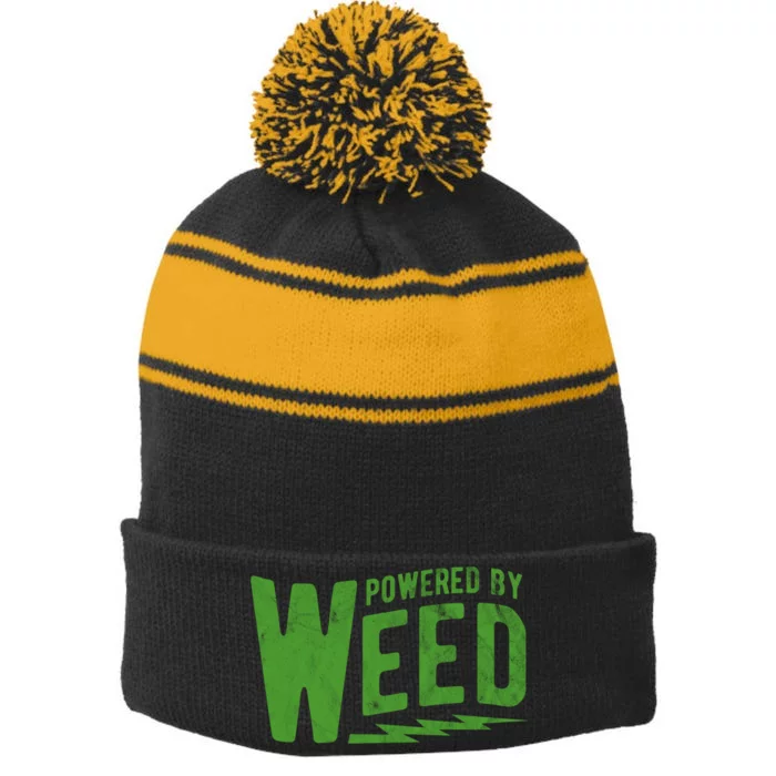 Powered By Weed Stripe Pom Pom Beanie